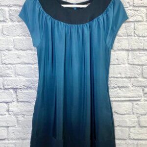 Kristin Davis Flutter Sleeve Gathered Shift Dress in Blue Ombre Womens Size S